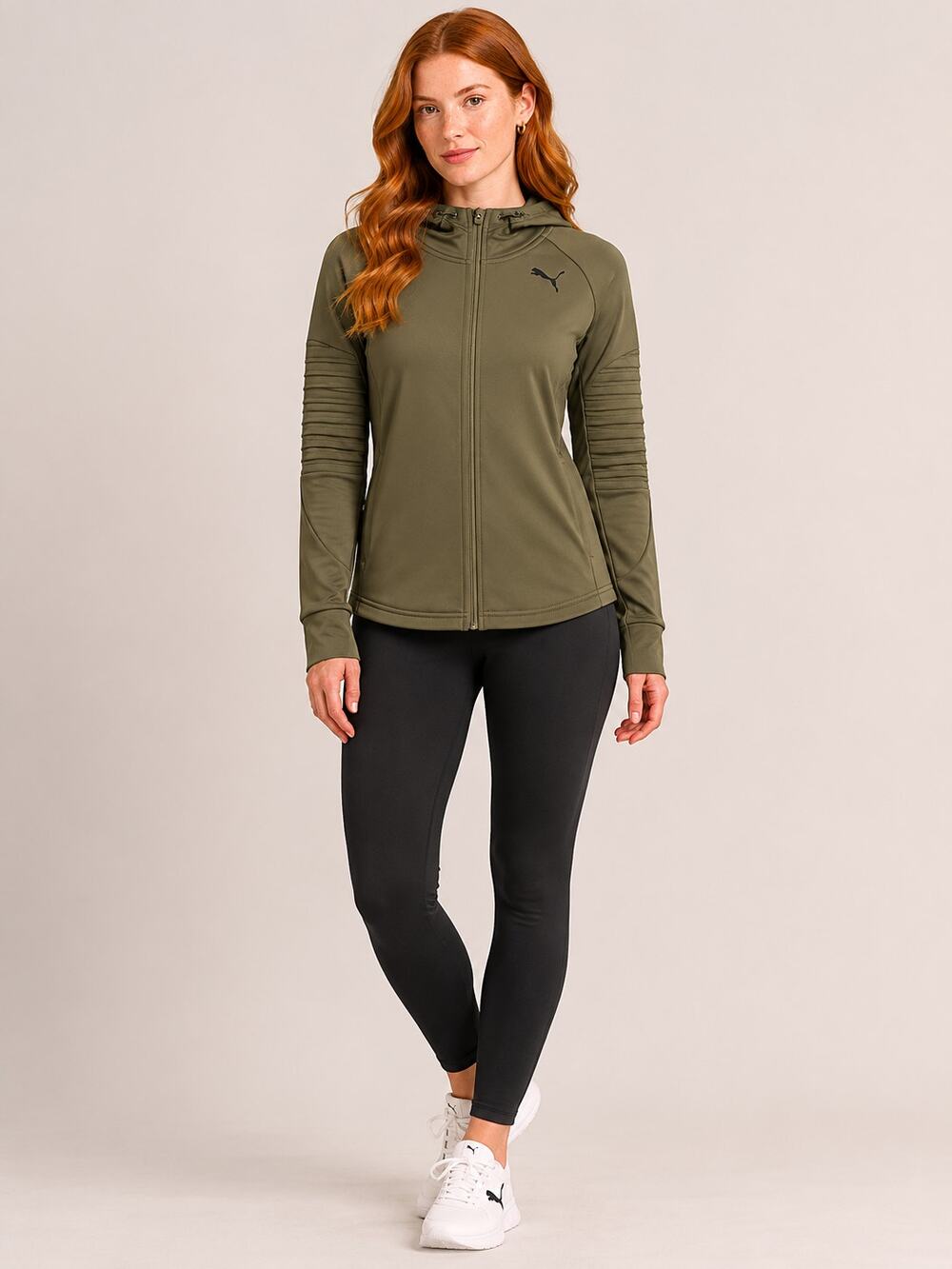 PUMA EvoSTRIPE Full Zip Hoodie Jacket Womens Small Olive Night Green New